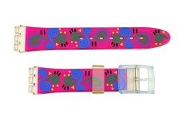 Swatch Replacement 17mm Plastic Watch Band Strap Pink with Swirl Design - $9.95