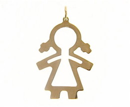 18K YELLOW GOLD LUSTER PENDANT WITH GIRL BABY PERFORATED MADE IN ITALY 1.25 INCH image 1