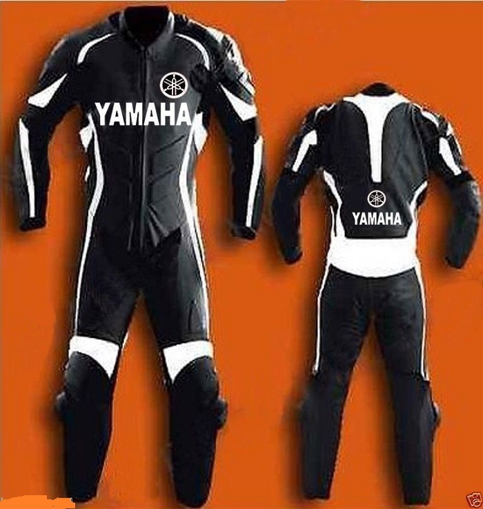 Image of BLACK YAMAHA Motorcycle MENS Leather Suit Racing Cowhide ONE PIECE ALL SIZE