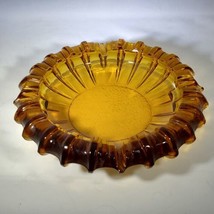 Vintage Blenko Starburst Ribbed Amber Glass Ashtray 8&quot; Scalloped Edges - $19.90