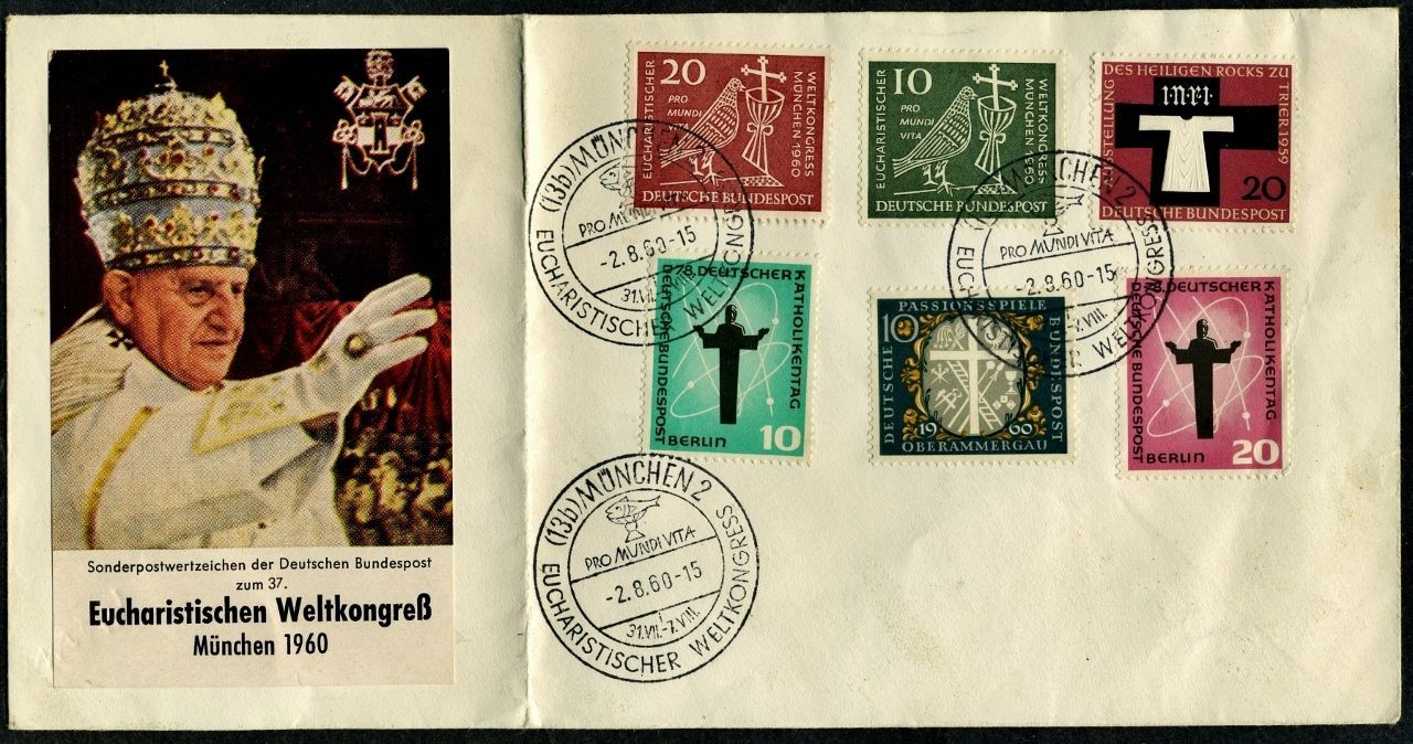 Primary image for 1960 POPE JOHN XXIII Germany Eucharistischer Weltkongress Stamp Envelope Airmail