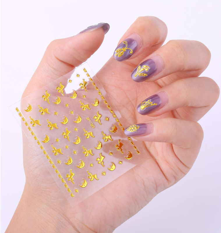 30 Sheets Gold Nail Stickers 3D Nail Art Supplies Metallic Nail Decals ...