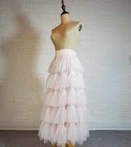 WHITE Layered Tulle Midi Skirt High Waisted Tulle Ruffle Skirt Wedding Outfit  image 3
