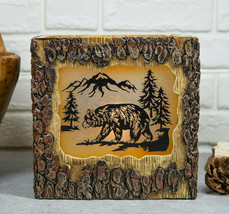 Rustic Pine Forest Black Bear Faux Carved Wood Bark Night Light Lamp Scu... - $55.99