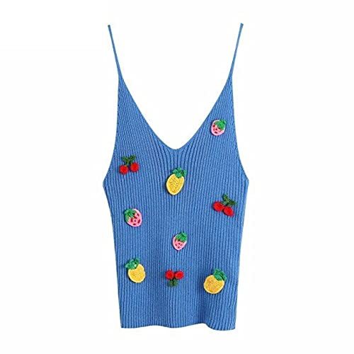 LifeOfPro Fruit Embroidery Appliques Vest Thin Sweater Ladies Basic V Neck Knitt