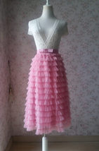 Pink Tiered Midi Tulle Skirt Womens Pink Midi Tulle Skirt Custom Plus Size