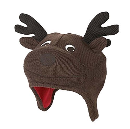 Warm Hat Knitted Hat Plus Velvet Ear Protection Dark Coffee Color Reindeer