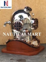 18" Antique Morse Scuba Diving Divers Helmet US Navy Mark V With Wooden Base