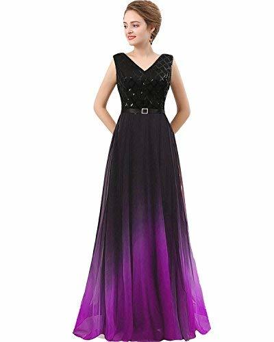 Black Long Sequined Ombre Chiffon A Line Gradient Prom Evening Dresses Purple US