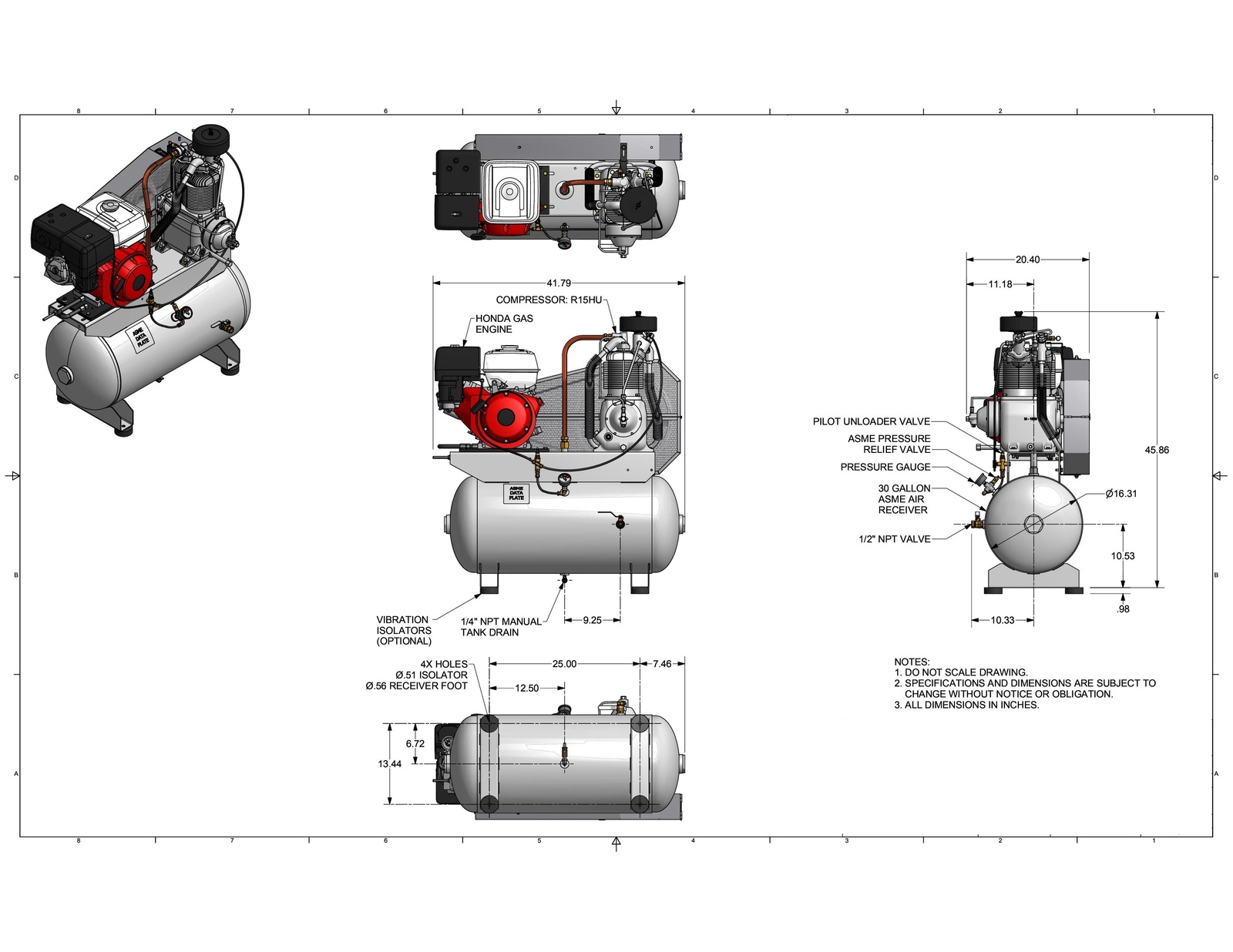 Champion R Series Honda Engine 13hp 232cfm 30gallon Air Compressor