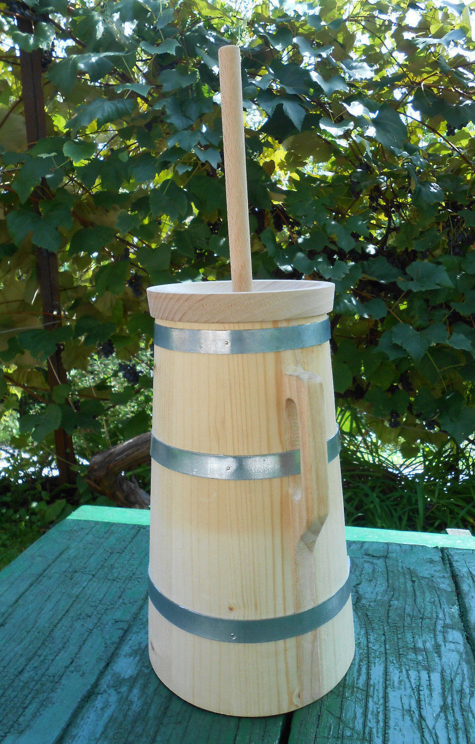 Wooden Butter Churn with Plunger Lid Handmade 5 Liter 1.3 Gallon