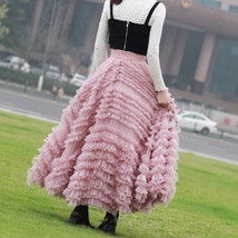 PINK Tiered Tulle Maxi Skirt Outfit Ruffle Multi Layered Tulle Skirt Wedding  image 6