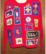 Ugly Cute Sweater Size XL Cardigan 15 Holiday Christmas Designs Red Segu... - $29.65