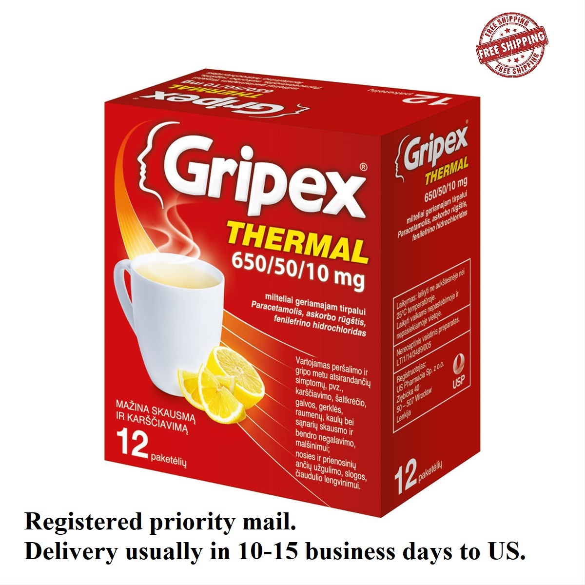 N12 GRIPEX THERMAL relieves cold, flu symptoms such as fever, headaches, throats - $34.71