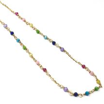 18K YELLOW GOLD NECKLACE, MULTI COLOR FACETED CUBIC ZIRCONIA, ROLO CHAIN, 18" image 4