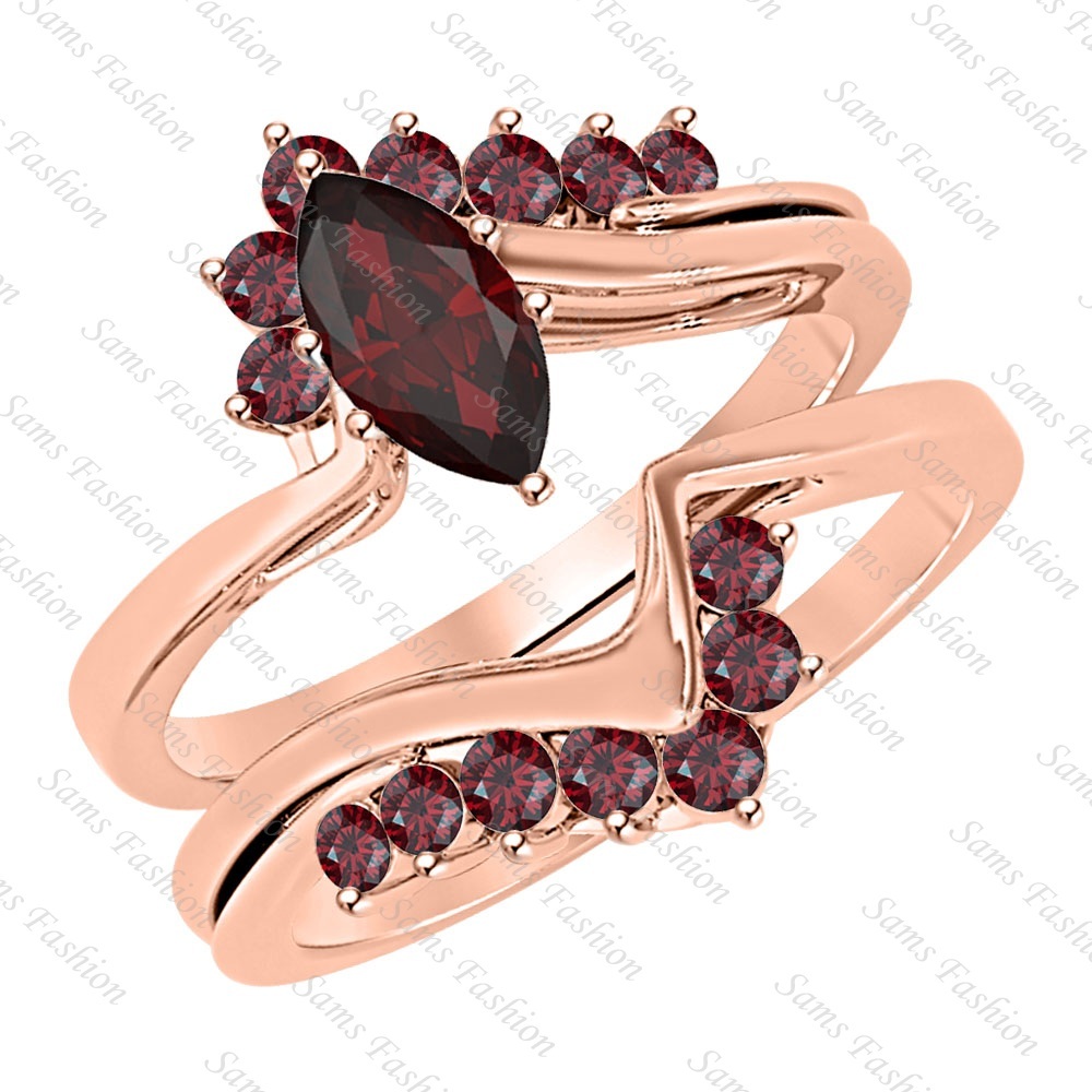 2Ct Rose Gold Over .924 Sterling Silver Marquise Cut Red Garnet Ring For Women