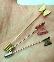 Vintage lot of 3 butterfly Brooch stick Pin enamel gold silver tone - $9.89