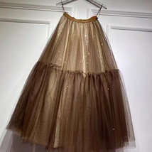 Gold Tulle Skirt Outift, Layered Tulle Skirt, Plus Size Gold Tulle Maxi Skirt image 4