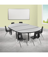 76&quot; Oval Wave Grey Table Set XU-GRP-12CH-A3048CON-48-GY-T-P-GG - $752.95