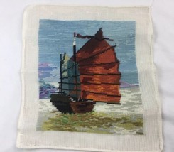 Finished Needlepoint &amp; Crewel Chinese Junk Rig Ocean Vessel Boat Completed - $29.68