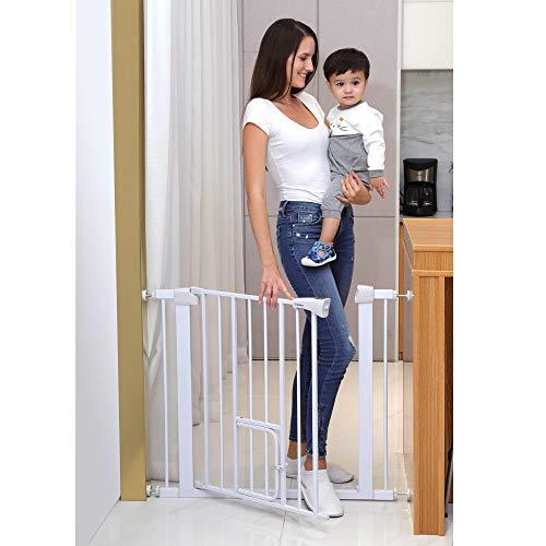 Cumbor Auto Close Safety Baby Gate, Easy Open Extra Tall Thru Gate with