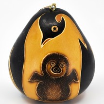 Handcrafted Carved Gourd Art Penguin Mom & Baby Chick Ornament Made in Peru