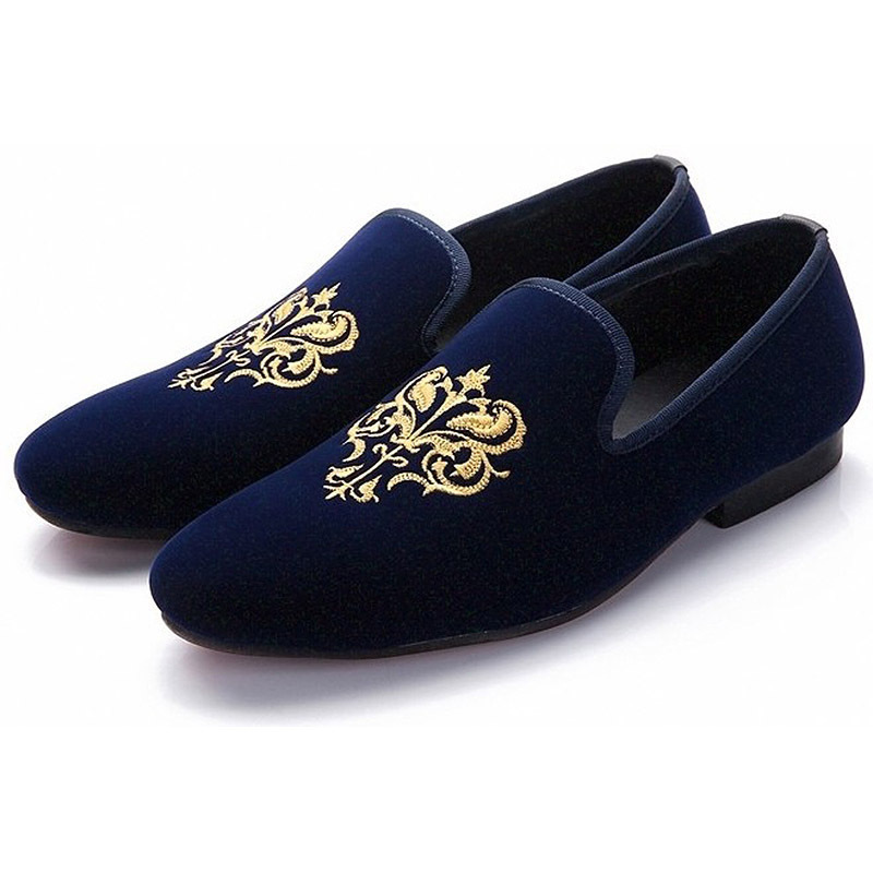 Blue Embroidered Loafer Moccasin Slip on Velvet Party Wear Genuine ...