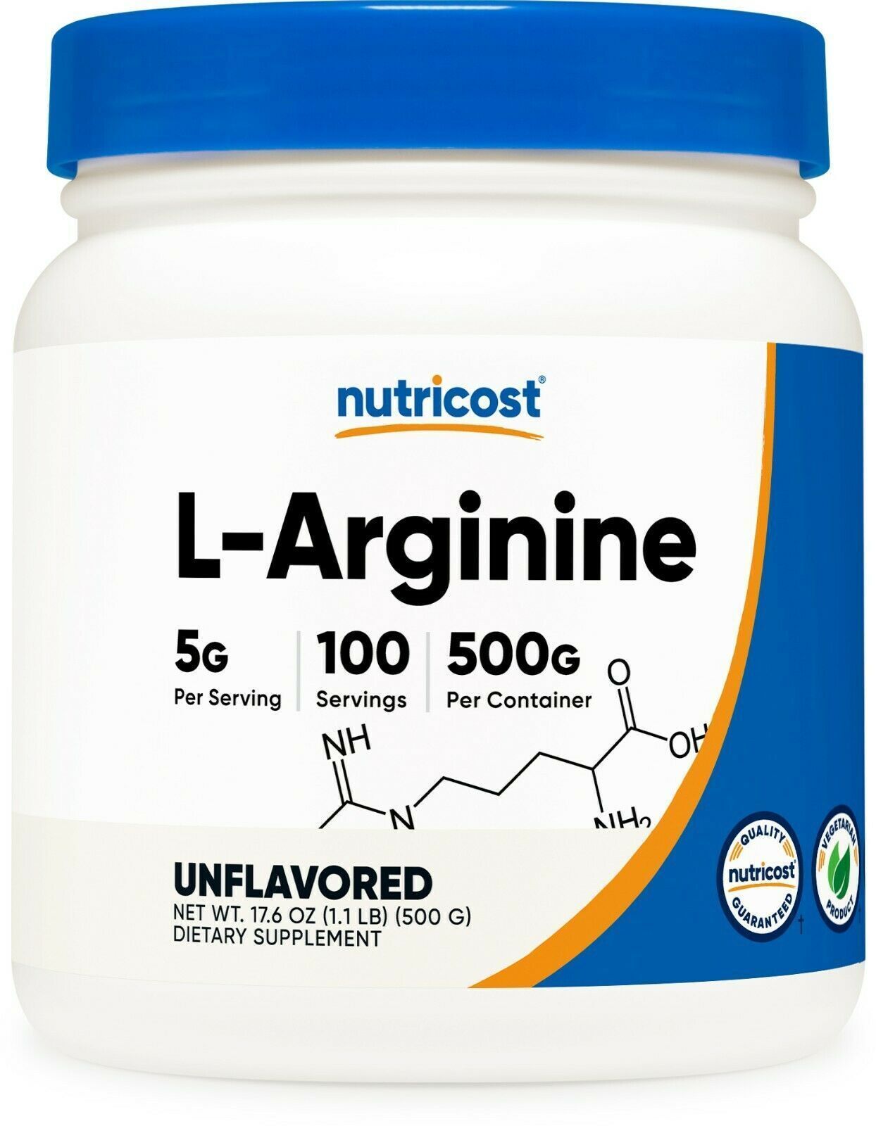 L-Arginine 5000mg (500 Grams)  Pure L-Arginine Powder  Non GMO/Vegeterian