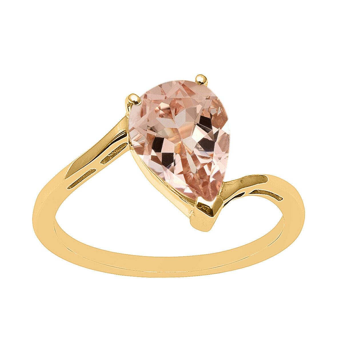 Beautiful Pear Morganite 2.0 Ctw Side Accents 9K Yellow Gold Pink Stone Ring