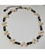 freshwater cultured pearl black glass beads and sterling silver choker n... - $150.00