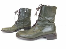 Women Donald J Pliner Green Leather Combat Boots Sz 9 Made in Italy image 1