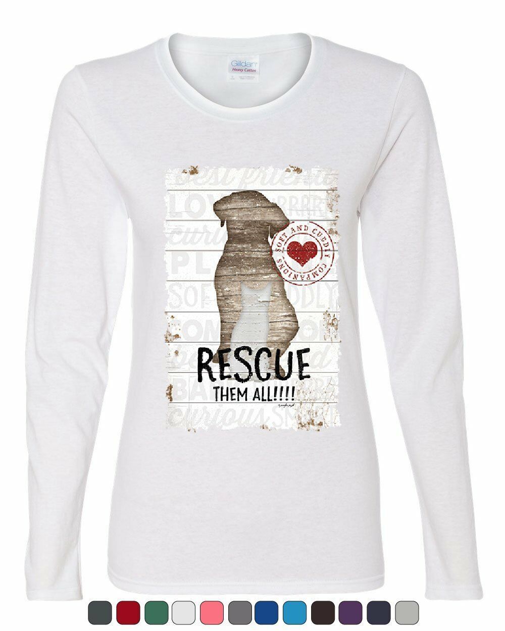 Rescue Them All Women's Long Sleeve Tee Pet Dog Cat Shelter Animal