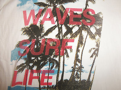 Primary image for Red Camel "Waves. Surf. Life." Beach Ocean Palm Tree White Graphic T Shirt - L