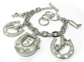 Arabian Horse Charm Clock Boot Horseshoe Ring Toggle Bracelet 7-9" Adjustable - $39.00