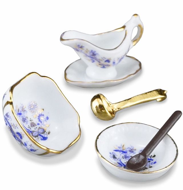 DOLLHOUSE Blue Onion Serving Set w Bowls 1.449//5 Reutter Miniature 1:12 gemjane