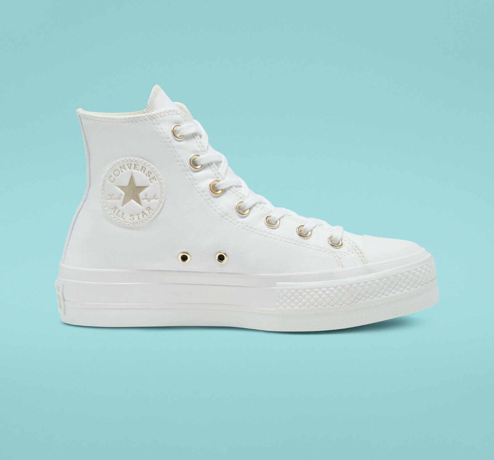 Converse Womens Elevated Gold Platform Chuck Taylor All Star Canvas Shoes White
