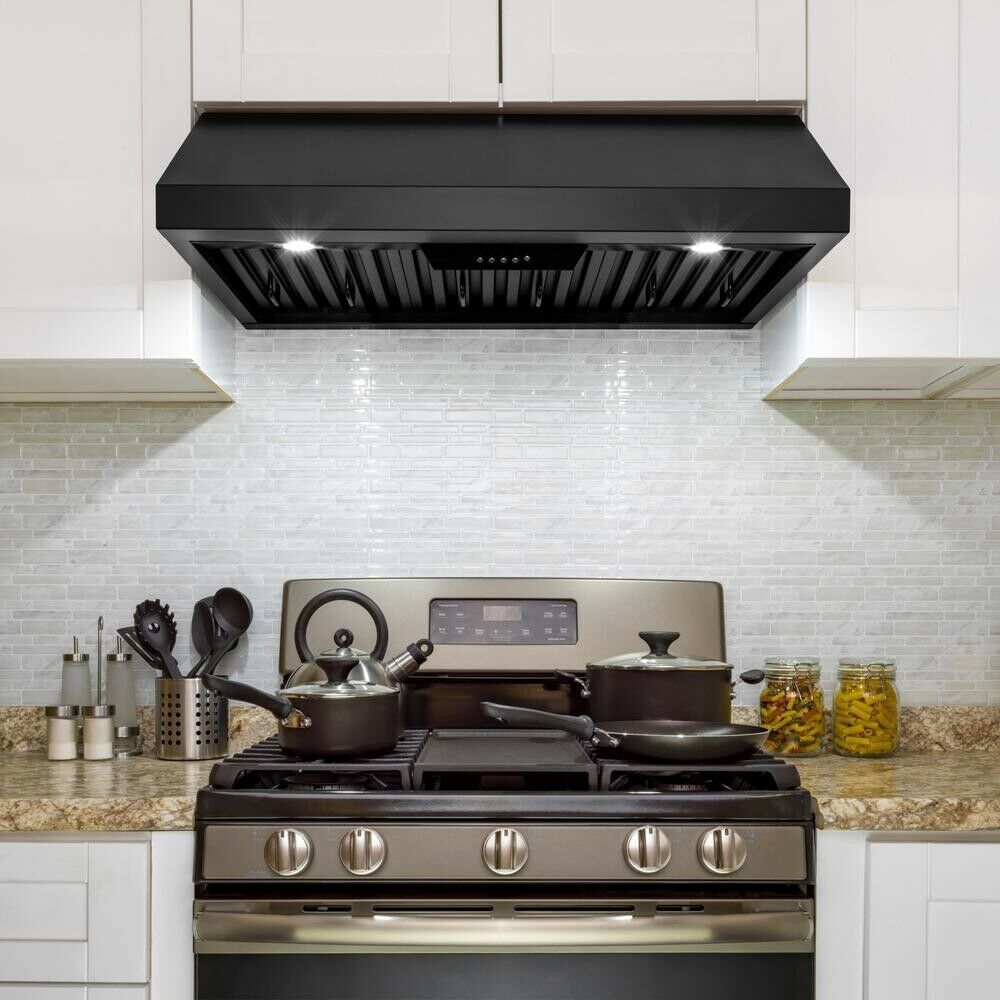 AKDY Under Range Hood 30 in. 500 CFM Lighted Vented Matte Black