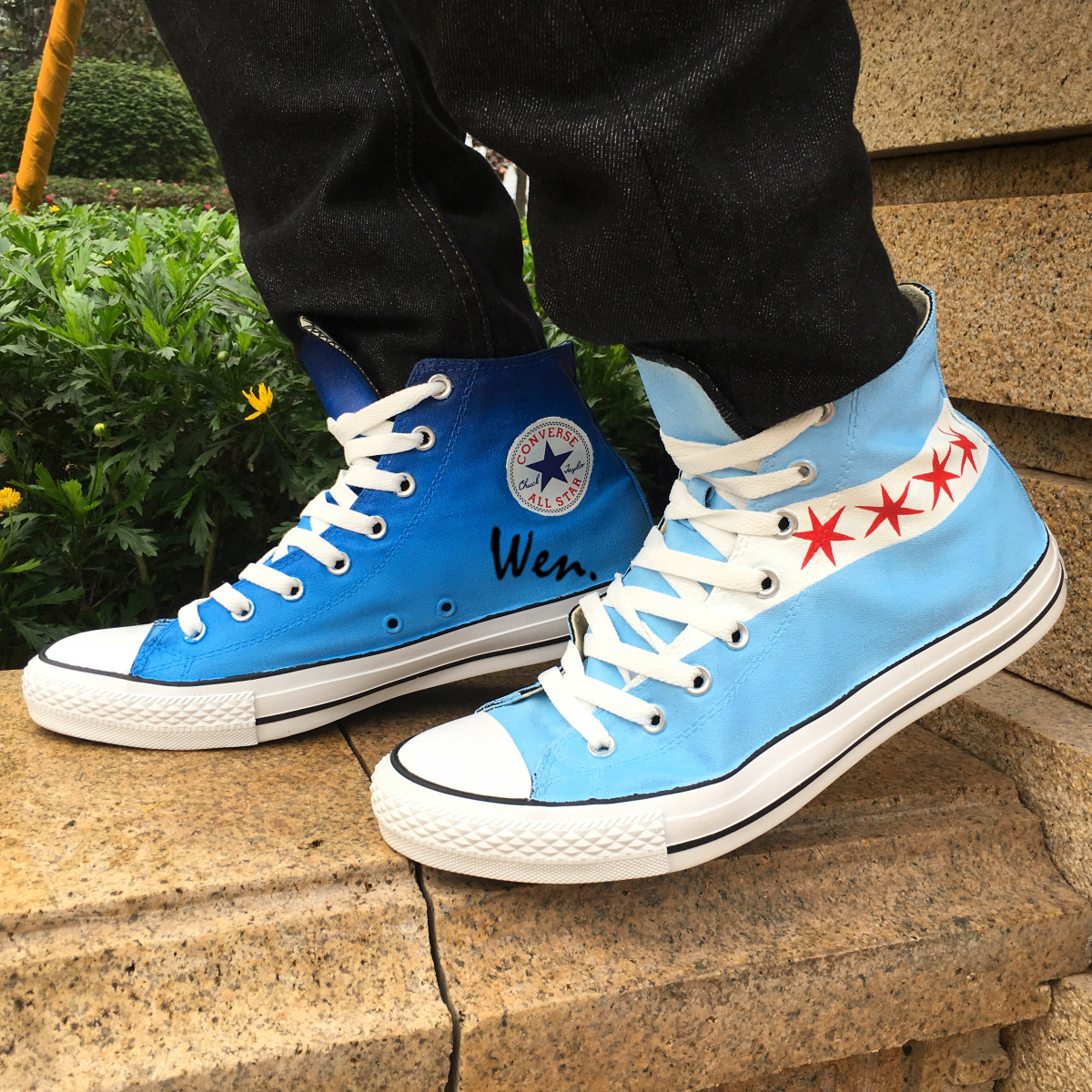 USA Chicago Flag Skyline Design Sneakers Converse All Star Hand Painted Shoes