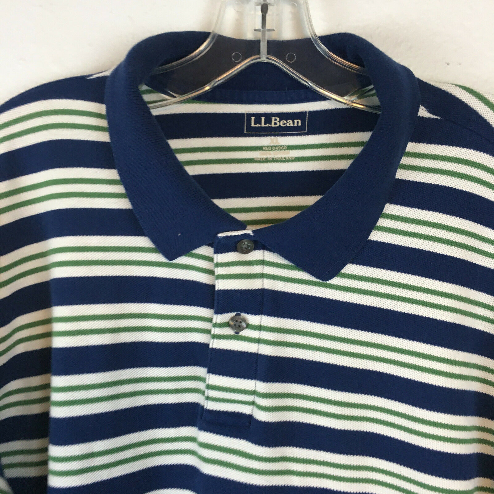 LL Bean Men's Green & Blue Striped Classic Polo Shirt Size Extra Large ...