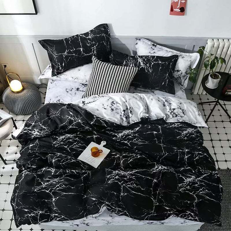 Queen Size White And Black Marble Pattern Cotton Fibre Quilt Cover 3 Pieces Bedd