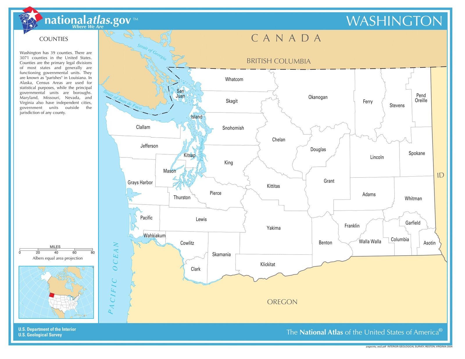 Washington State Counties Laminated Wall Map - US