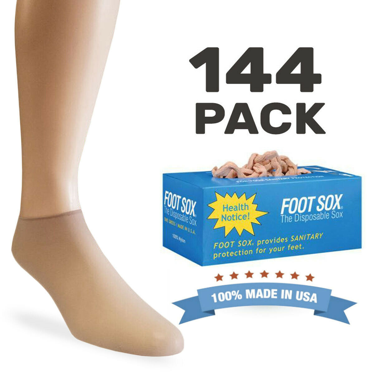 Foot Sox 144 Pack Disposable Socks Ped Try On Footie Nylon Tall XL Womens Mens