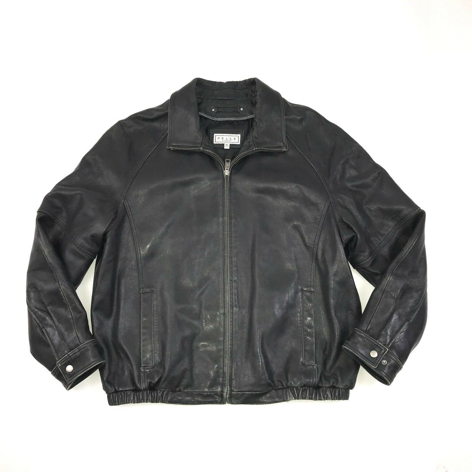 VINTAGE Pelle Studio Men's Leather Jacket Black Bomber Distressed Loose ...