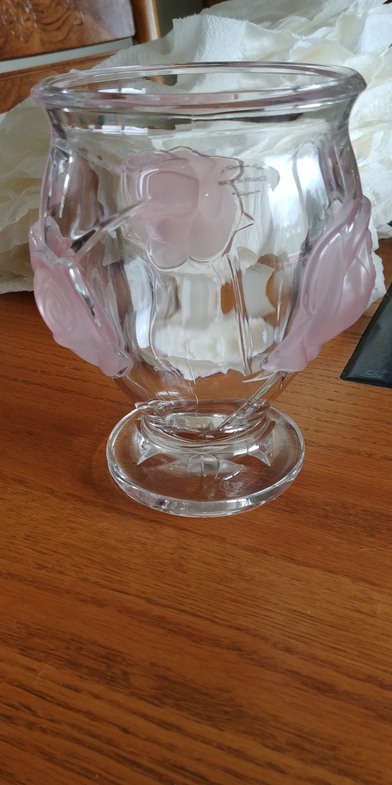 Teleflora Crystal Raised Pink Rose Frosted Heavy Vase Made In France 6 Inches Vases