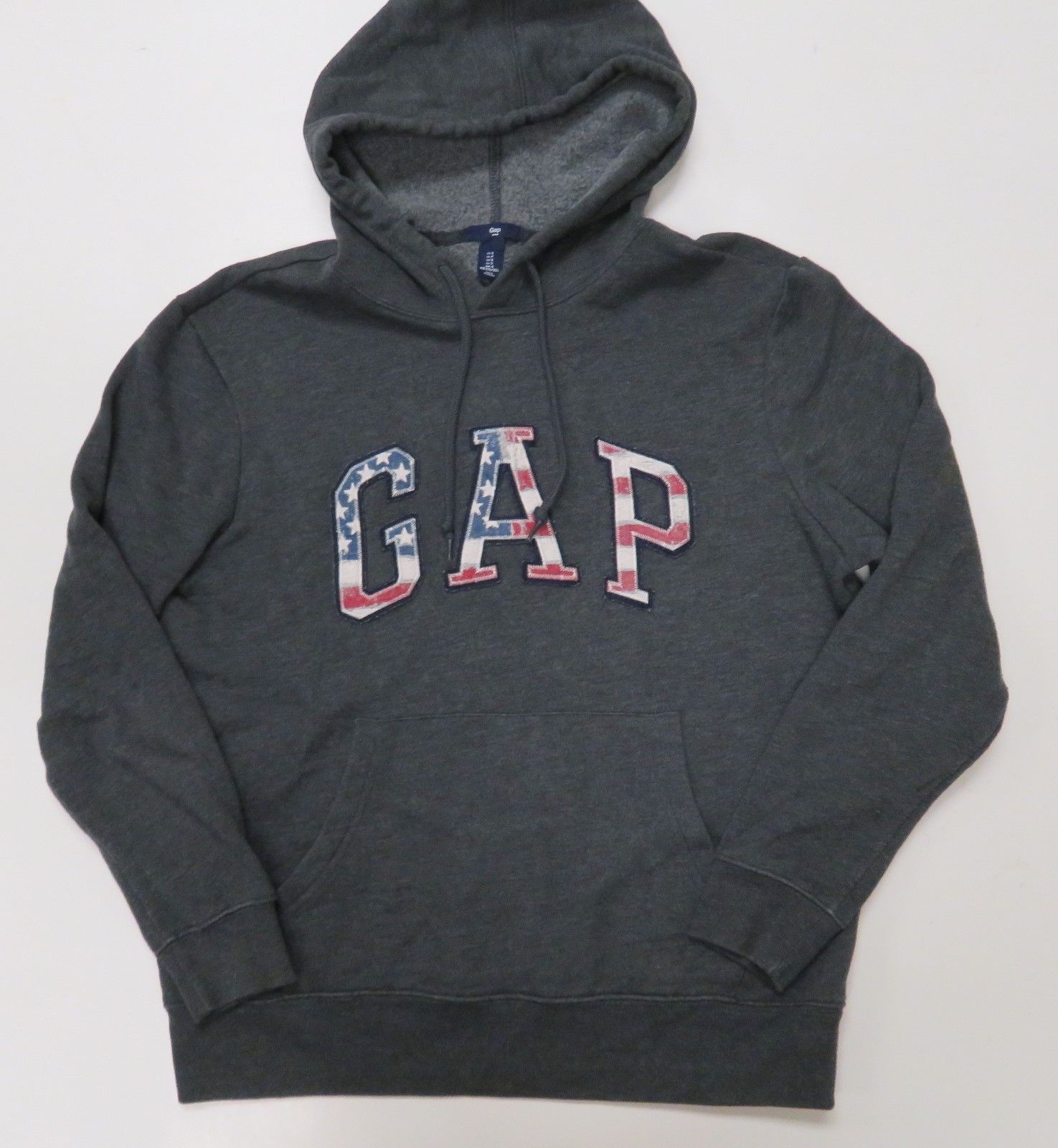 GAP Mens Small American Flag Logo Charcoal Gray Fleece Hooded ...