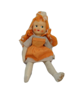 Vintage Mask Face Cloth Doll Orange Hair and Dress Green Side Glancing E... - $14.84