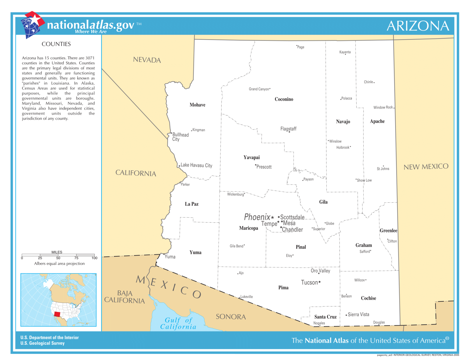 Arizona State Counties w Cities Laminated Wall Map - US