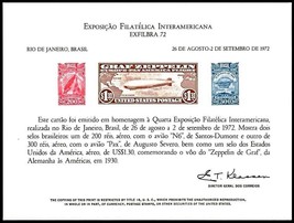 USPS PS7 Souvenir Card, Exfilfra 82, US & Brazil Graf Zeppelin stamps 1972 - $2.72