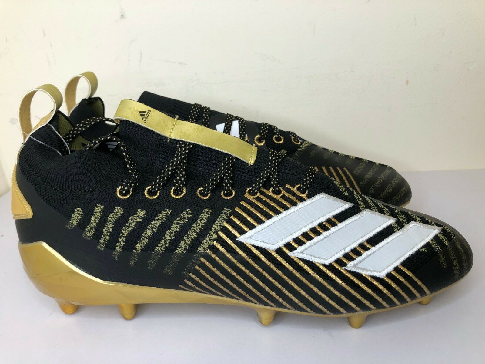 Menâs Adidas SM Adizero 8.0 Primeknit Football Cleats EF0292 Black &Gold Size 13 - Men