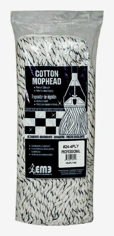 Elite #24 COTTON MOP HEAD Absorbent Commercial Bathroom Kitchen 105-4PLY-#24 NEW